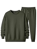 Men's Quilted 2 Piece Casual Outfits Crewneck Sweatshirt Tracksuit & Joggers Sweatpants Sweatsuit Set