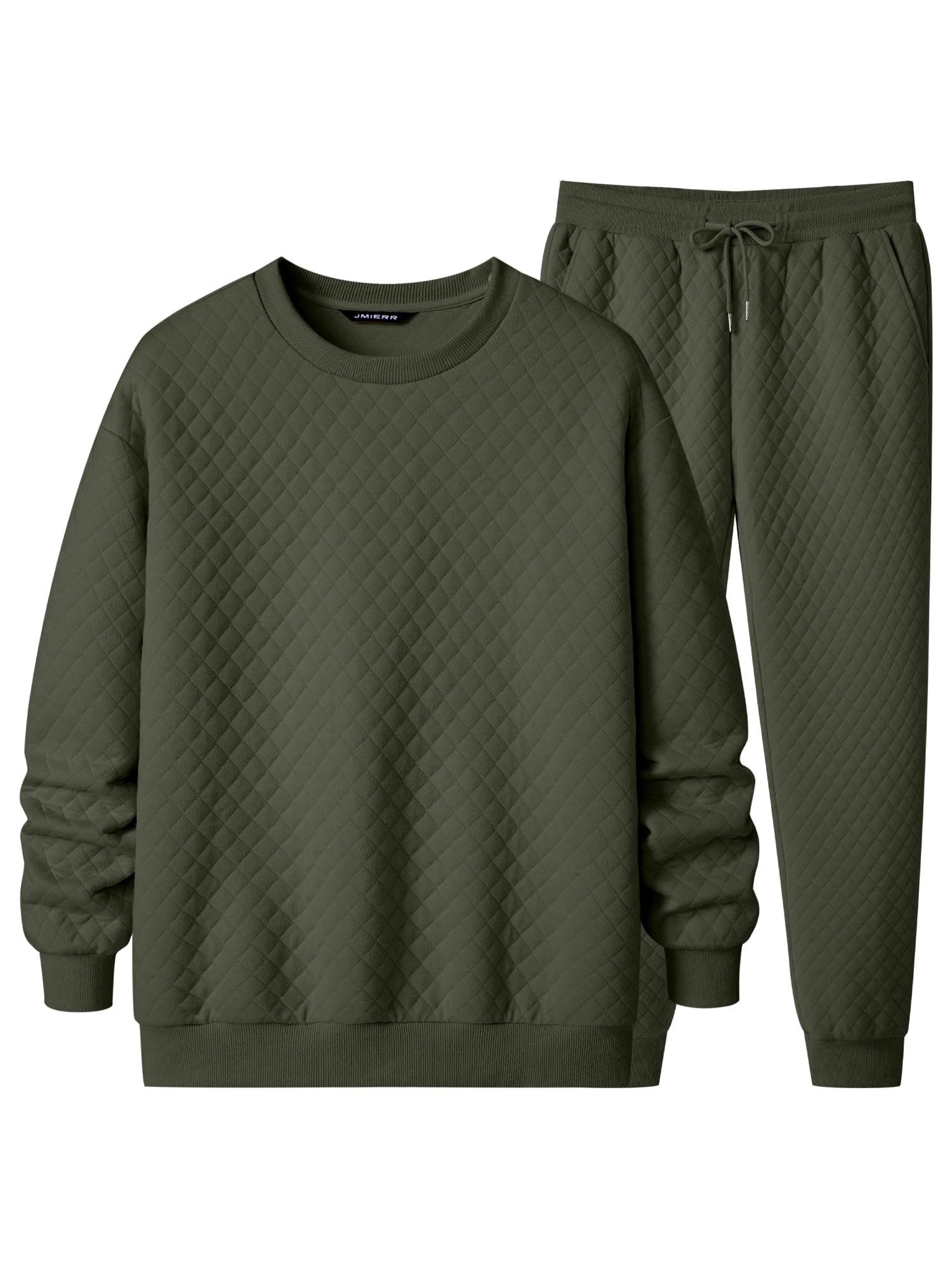 JMIERR Mens Quilted 2 Piece Casual Outfits Crewneck Sweatshirt Tracksuit Joggers Sweatpants Sweatsuit Set