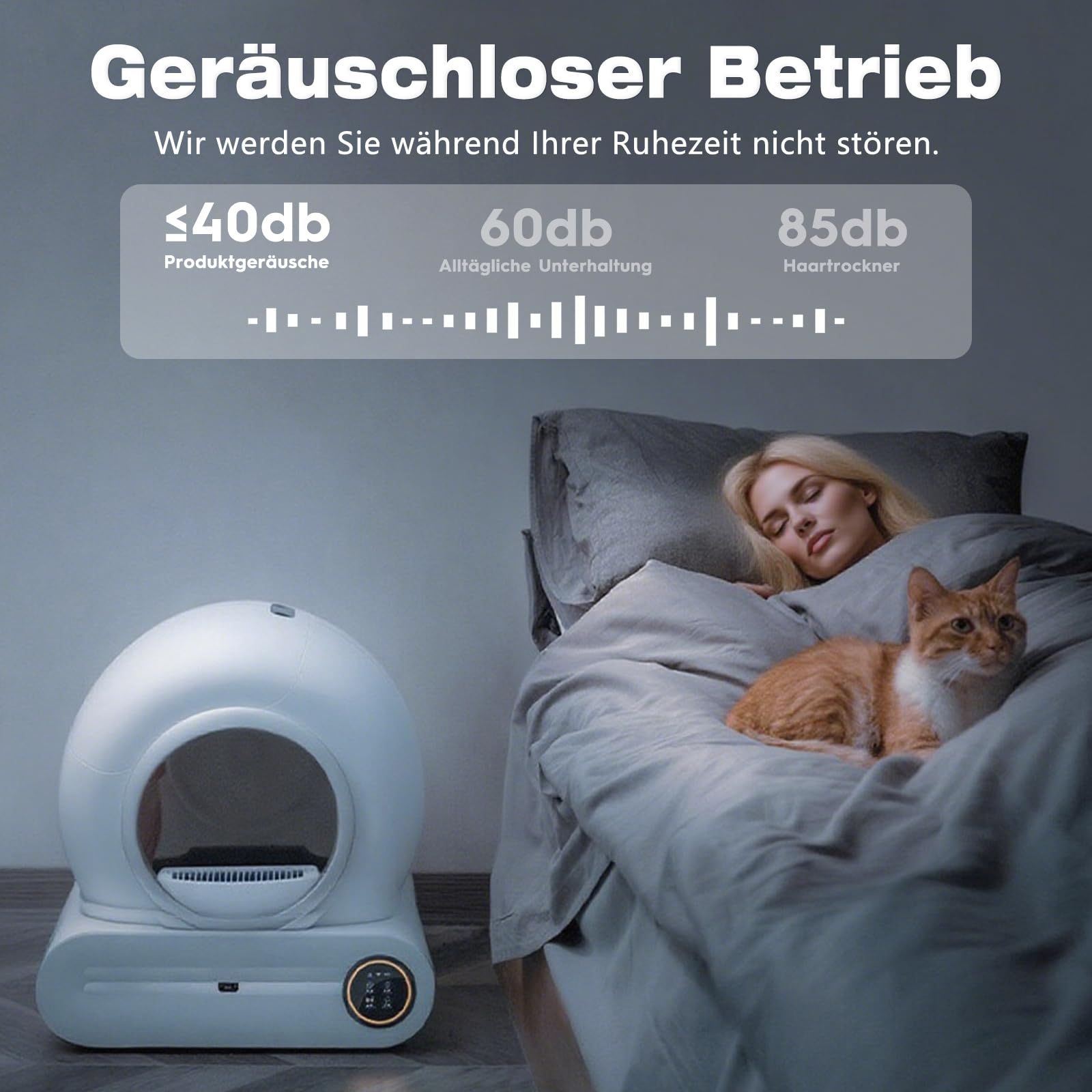 Katzenklo Selbstreinigend 65l Elektrische Automatische Katzentoilette,Automatischer Katzenstreu-Roboter Mit Extra GroßEm FassungsvermöGen/Ebenem Fach 9l/App Control/Ionic Deodorizer FüR Mehrere Katzen