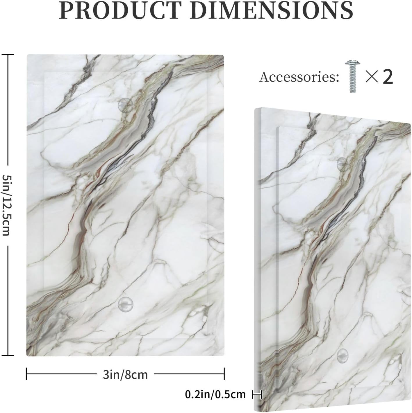 Light Switch Covers Witch Modern Luxury White & Gray Marble Design Decorative 1 Gang No Device Wall Plate Single Blank Wallplate Living Room Kitchen Decor