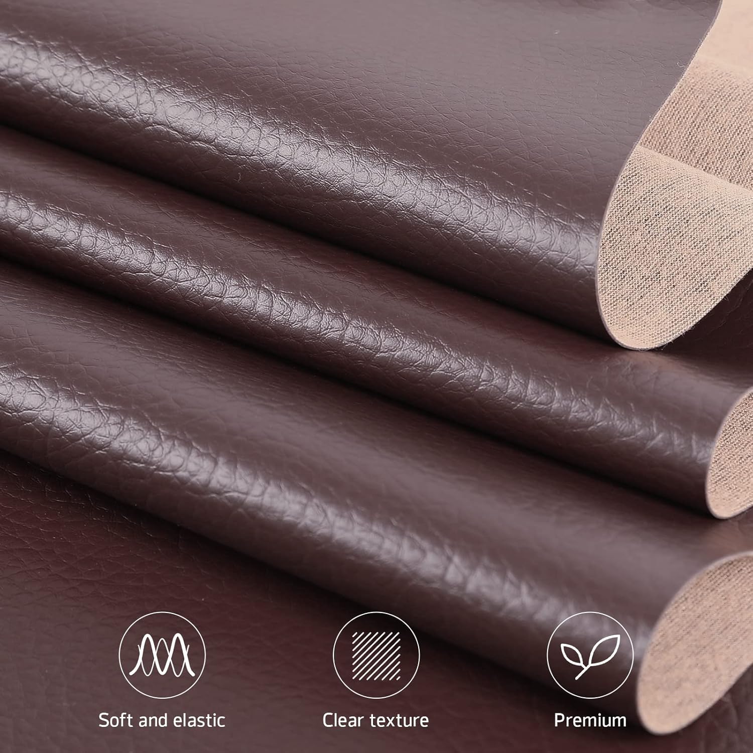 Faux Leather Vinyl Upholstery Fabric by The Yard 55" W Soft Synthetic Leather Material Sheets for Furniture Marine DIY Crafts Sewings, 3 Yards 108" Coffee