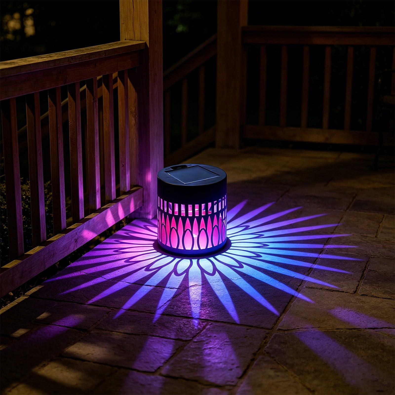 Solar Mandala Projection Wall Lights, Solar Powered Outdoor Fence Patio Garden Decor Lamp with 7 Colour Changing Metal Projector Wall Light, Colorful Wall Projection Lamp (Mixed-C)