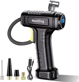 Nestling Tyre Inflator Air Compressor,Cordless Car Tyre Inflator 12V,8000mAh Protable Car Tyre Pump,150PSI Auto Shut Off Tyre Inflator With LED Light & 4 Nozzles Suitable For Motorcycle Bicycle Ball