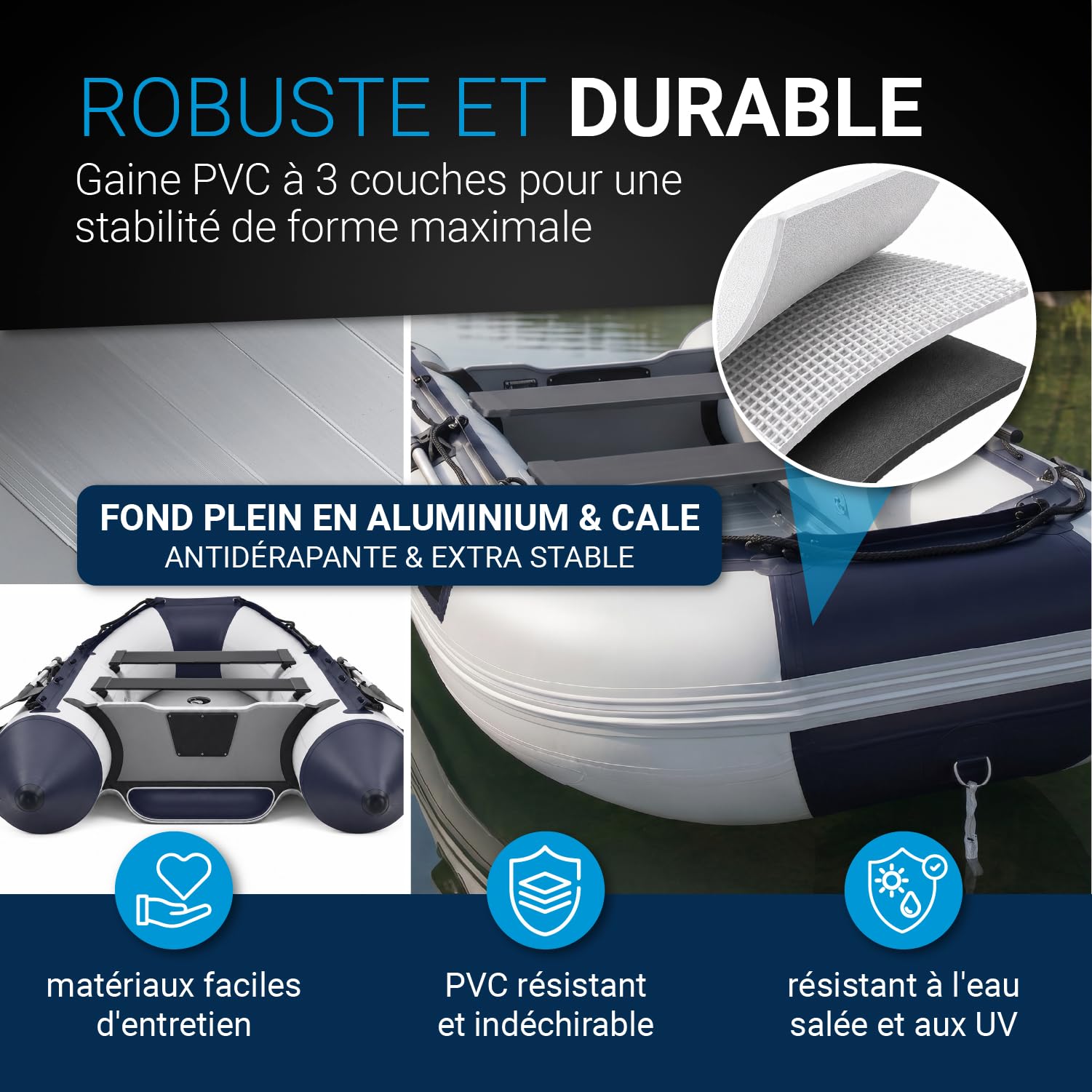 ArtSport Bateau pneumatique 3,20 m pour 4 Personnes avec 2 bancs et Plancher en Aluminium – Bateau à rames avec pagaie, Pompe à air, Sac et kit de réparation – Bateau de pêche Gonflable