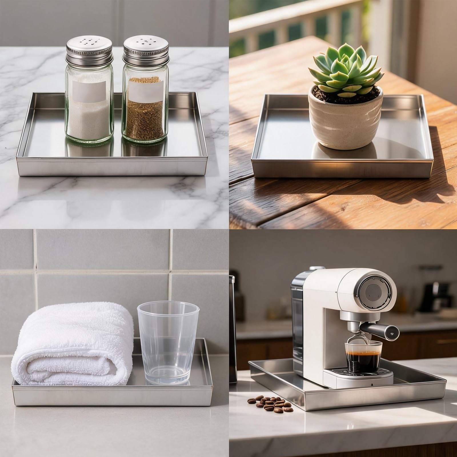 2 mm de Espesor Bandeja de Acero Inoxidable 201 con Bordes Enrollados y Esquinas Soldadas Reforzadas, Organizador Metálico Robusto para Cocina Baño Jardín(50x50cm(19.7x19.7in))