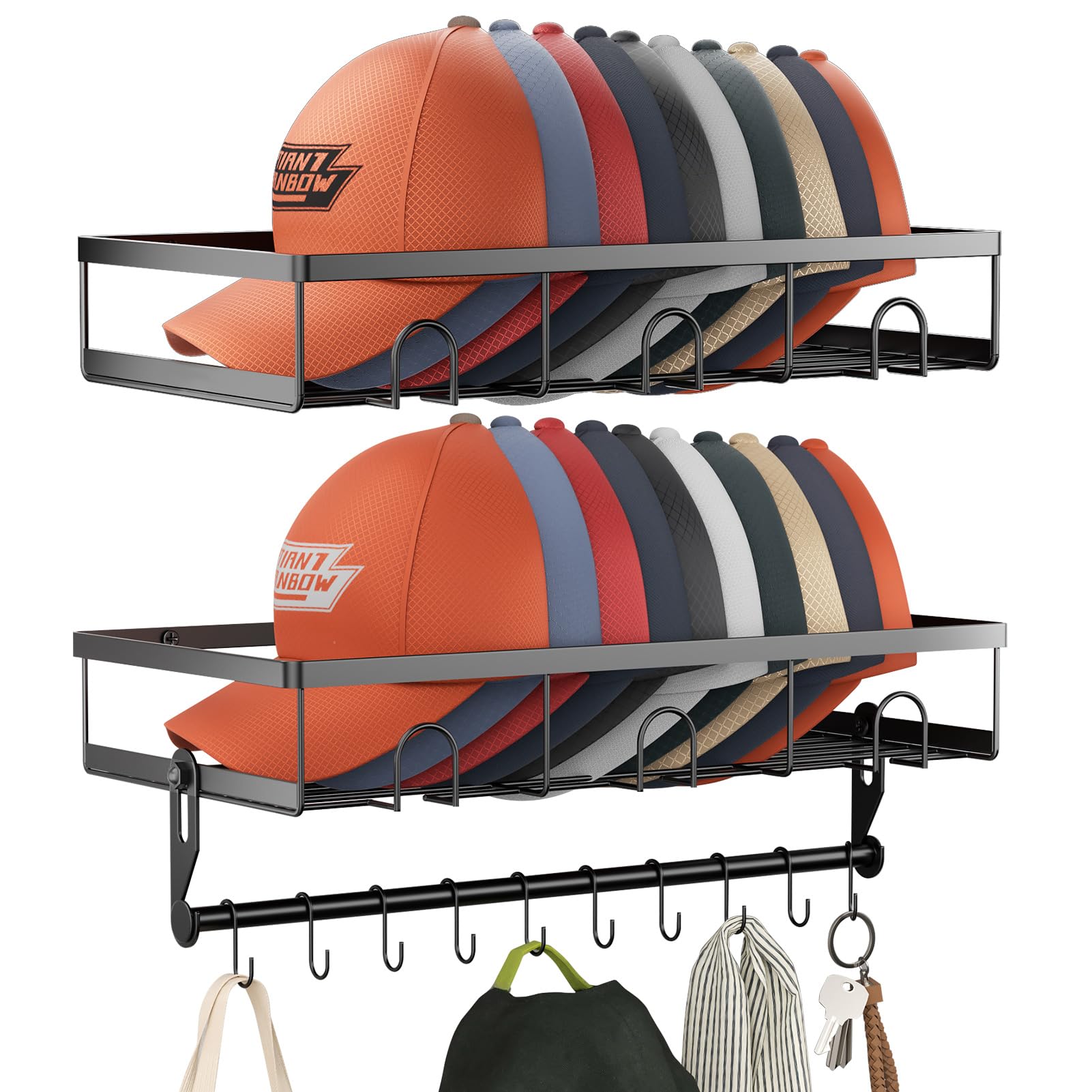 Rangement casquettes mural pour éviter de déformer vos chapeaux, lot de 2 supports robustes