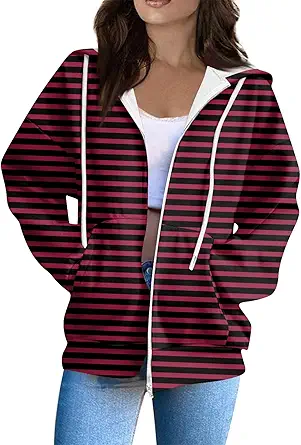 Zip Up Hoodie Women Casual Oversized Sweatshirts - Fall Fashion Fleece Lined Jacket - Thick Warm Coat Winter Clothing
