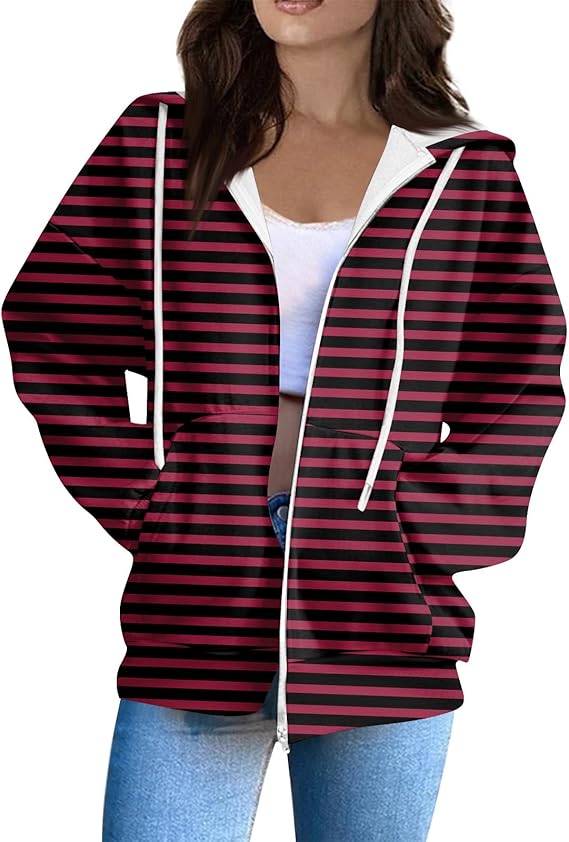 Zip Up Hoodie Women Casual Oversized Sweatshirts - Fall Fashion Fleece Lined Jacket - Thick Warm Coat Winter Clothing
