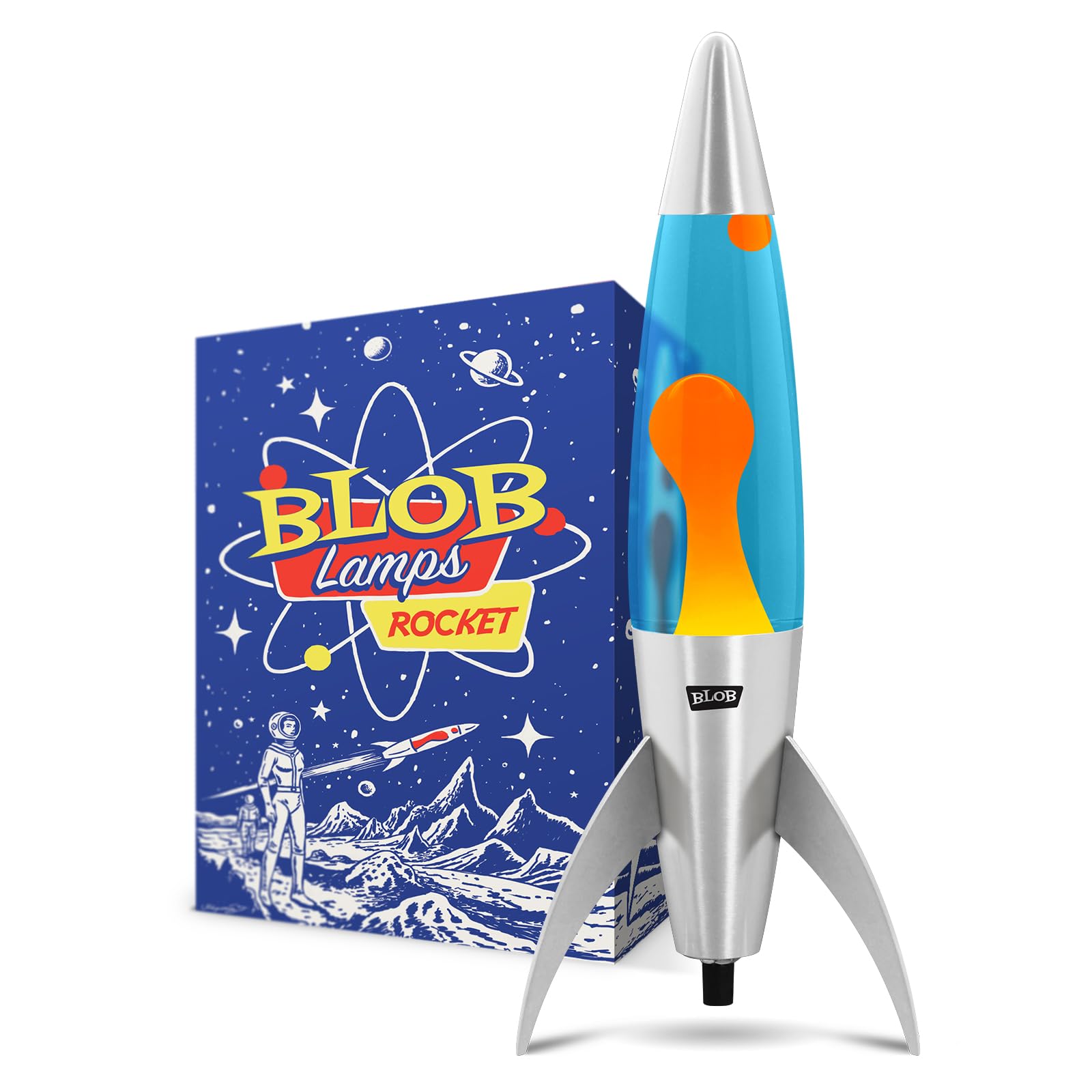 Rocket Liquid Motion Lamp Orange Wax Blue Liquid Matt Black Metal Base & Cap 17” Mood Lamp Light