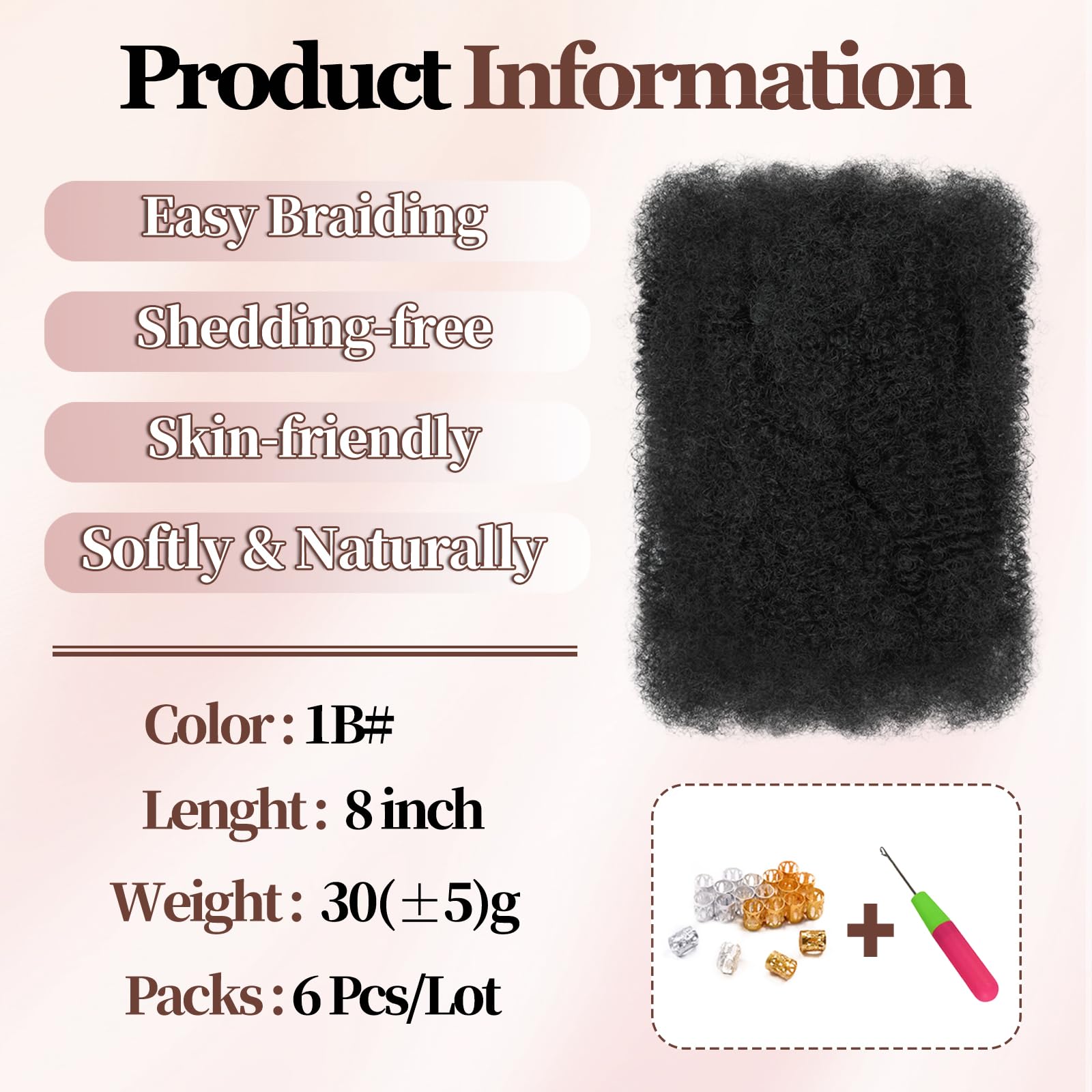 XIIMENALU Afro Kinky Curly Braiding Bulk Hair For Mini Twists Afro Kinkys Bulk Synthetic Cuban Twist Hair Soft Locs Micro Spring Twist For Dreadlocks Loc Repair (1B# - Image 2
