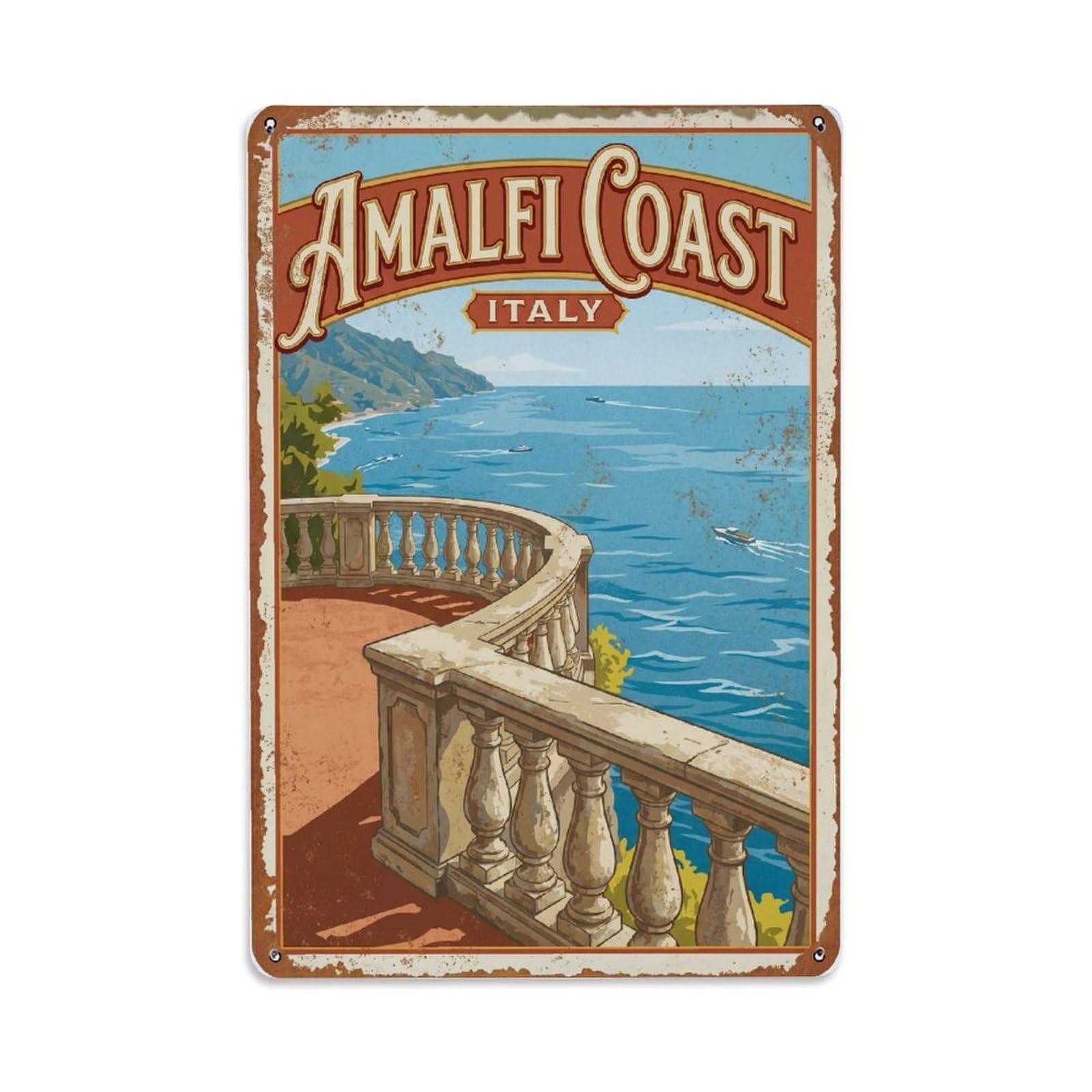 Vintage Travel Balustrade Italy Terrace Metal Tin Sign Plaque Wall Decor for Cafe, Club Bar, Office, Home Garden Metal Poster 8x12Inch