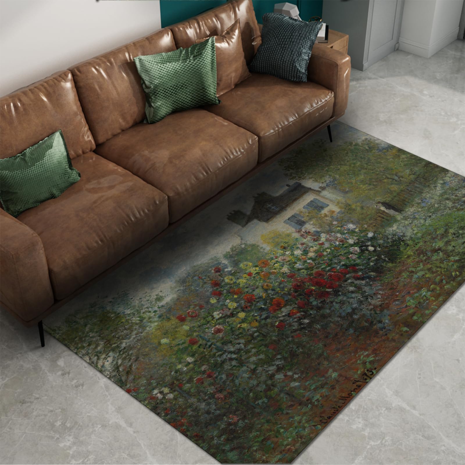 Tapis fleurs rurales Monet Jardin à Argenteuil salon chambre 90x150cm