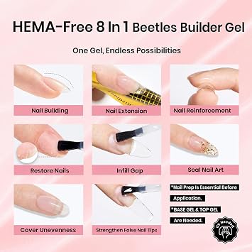 Beetles Builder Gel HEMA-Free, Clear building gel with Nail Art Brush | 8 in 1 for Building Apex Strengthening Thickening & Extension, Beginner DIY Salon at Home, UV Lamp Needed, Sheer Breeze