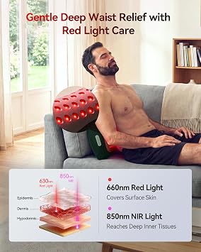 FliKEZE 4-in-1 Lumbar Massager with Red Light 650/850nm Cordless 5000mAh | Lumbar Support Pillow Lower Back Massager with Vibration, Airbag Traction & Heating for Back & Waist Comfort, FSA Eligible