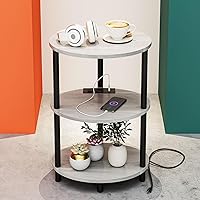Vista 15 de Mesa auxiliar redonda pequeña, mesa decorativa ovalada de 3 niveles para espacios pequeños, mesa auxiliar de sofá de madera rústica y metal, mesita