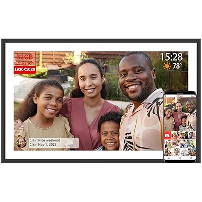 Frameo 15.6 Inch Large Digital Picture Frame WiFi Electronic Smart Digital Photo Frame 32GB 1920 * 1080 IPS Touch Screen Wall Mountable Auto-Rotate iOS Android Easy Setup to Photo or Video Best Gift