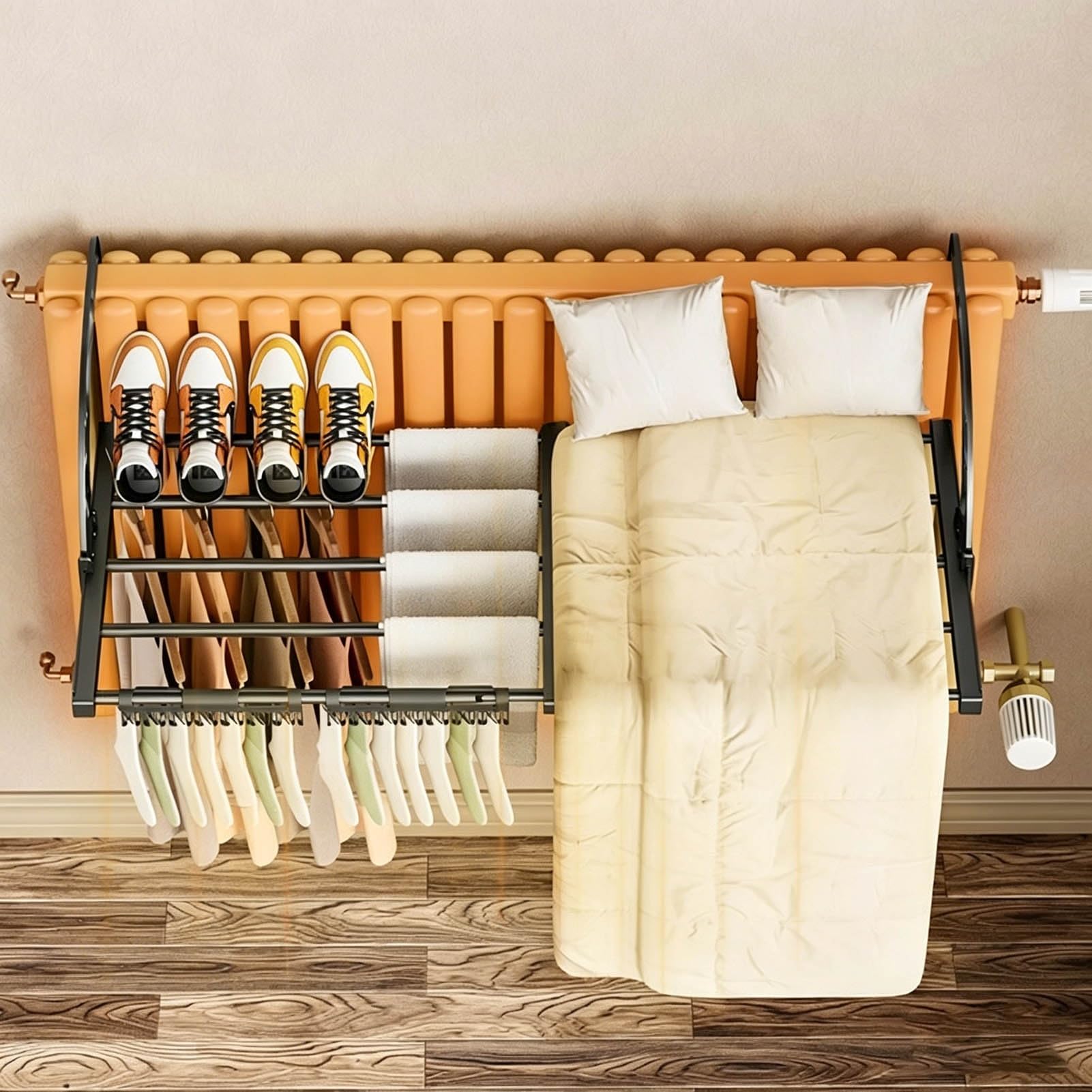 Soporte para Radiador, Consola Flotante para Radiador Tendedero Pared para Radiador Plegable para El Baño El Dormitorio Y El Pasillo (75-120) x32cm