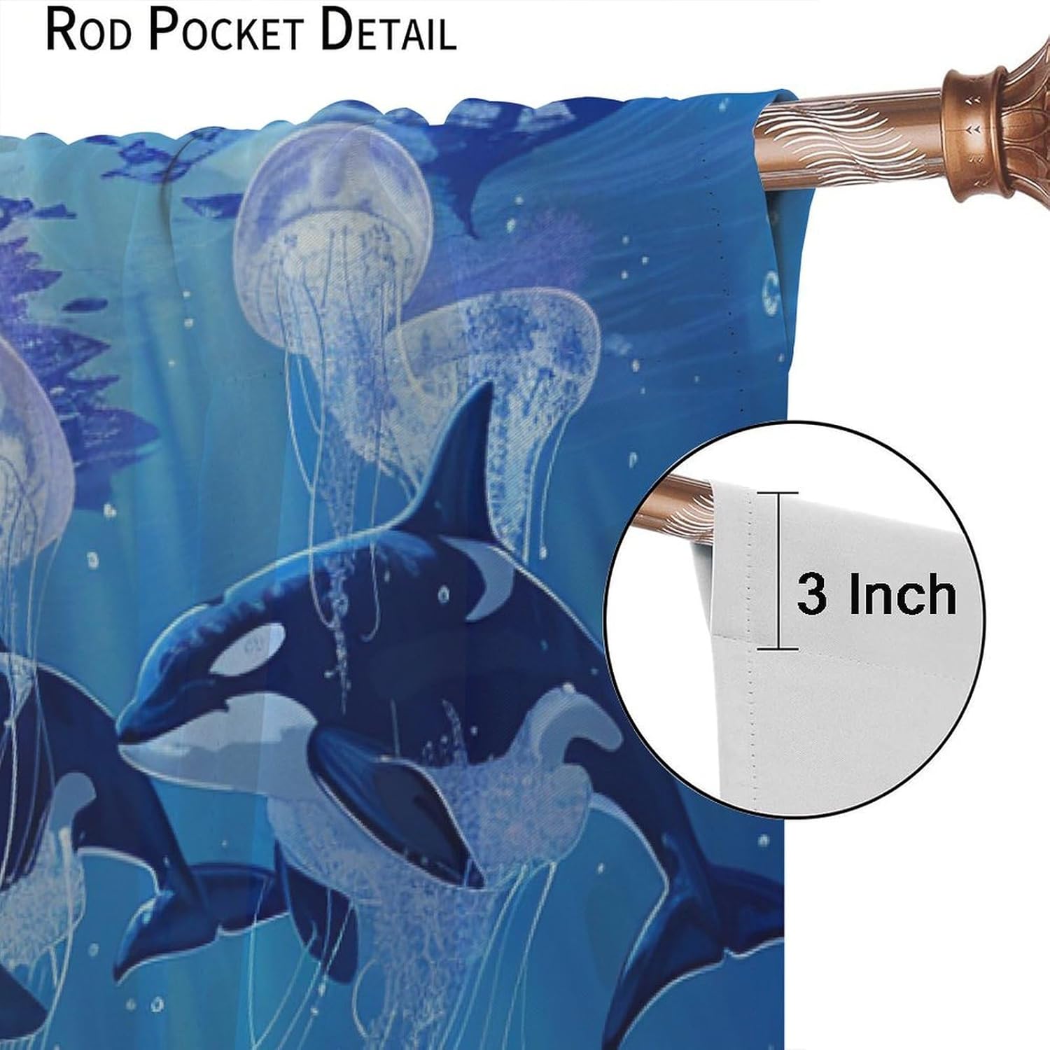 Modern Underwater Jellyfish Blackout Curtains for Bedroom/Living Room, Novelty Orca Animal Curtains Rod Pocket Thermal Insulated Window Drapes, 2 Panels/Each 21" W x 54" L