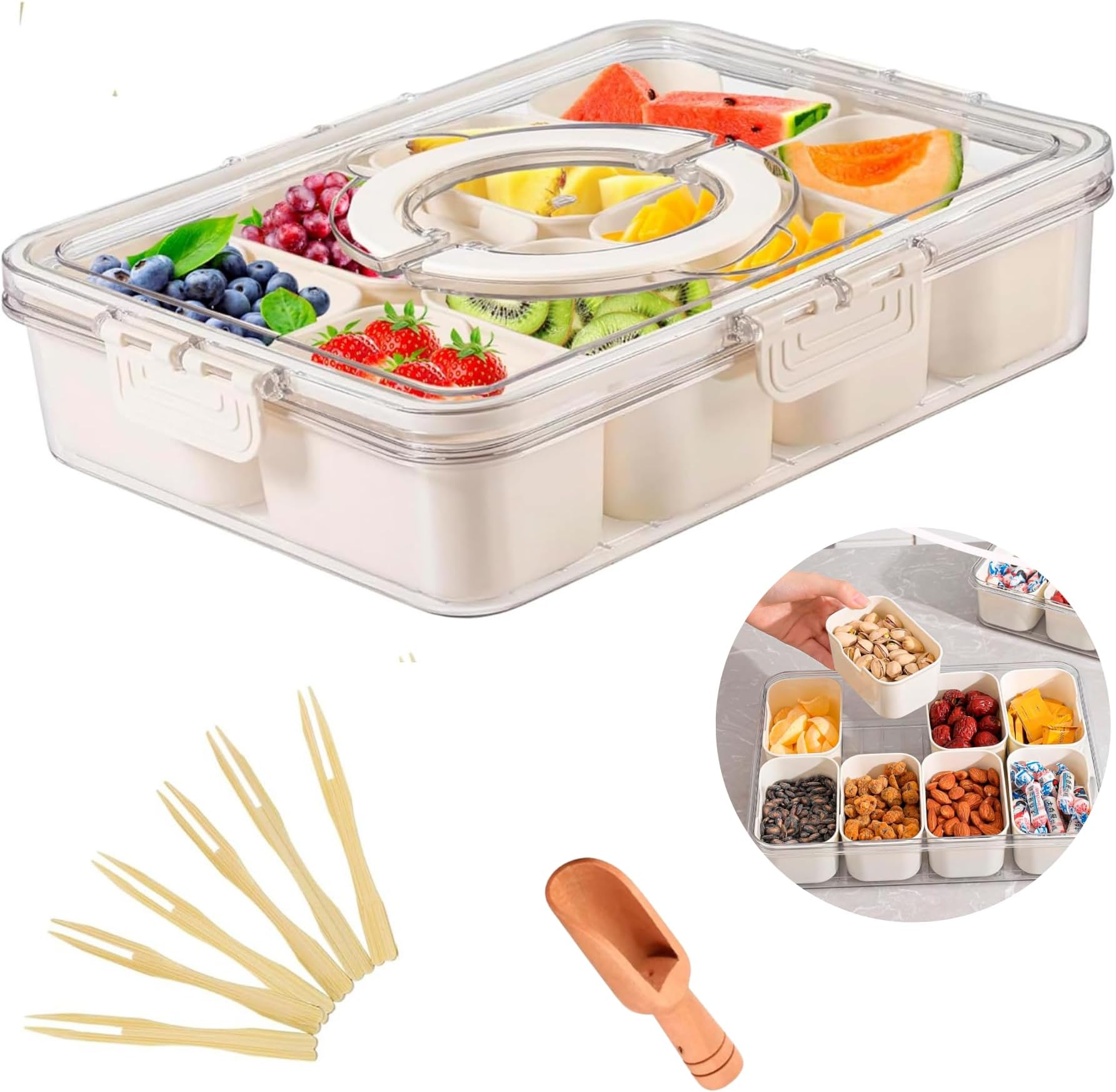 Yuroochii upgraded Round Divided Serving Tray with Lids, Snackle Box