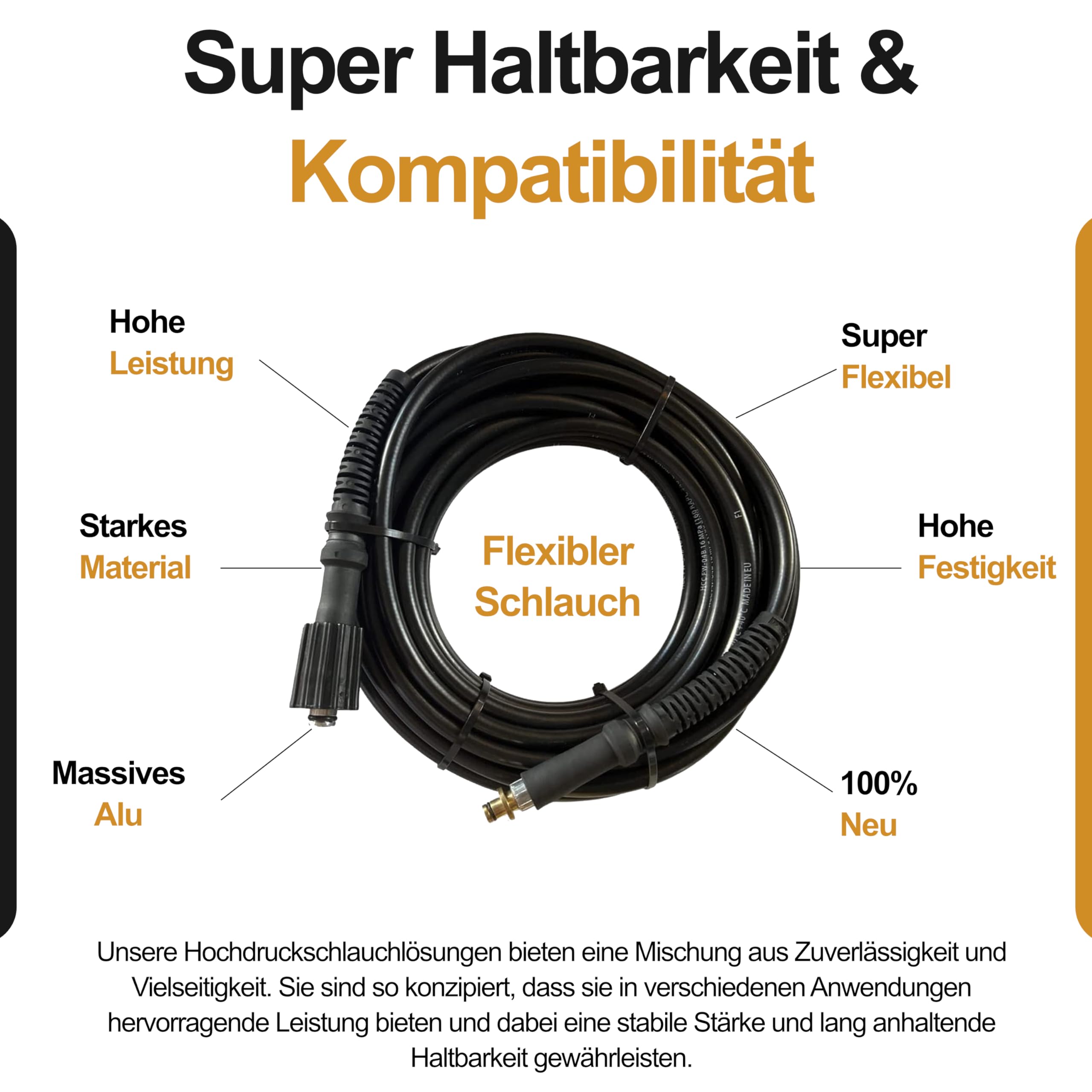 Tubo ad alta pressione per Kärcher come 6.390-463.0 6.390-463 63904630 CPE HDR – Connettore nipplo 10 mm: filettatura interna M22 x 1,5 – Fino a 60 °C e 160 bar – Dimensioni a scelta (lunghezza, 15
