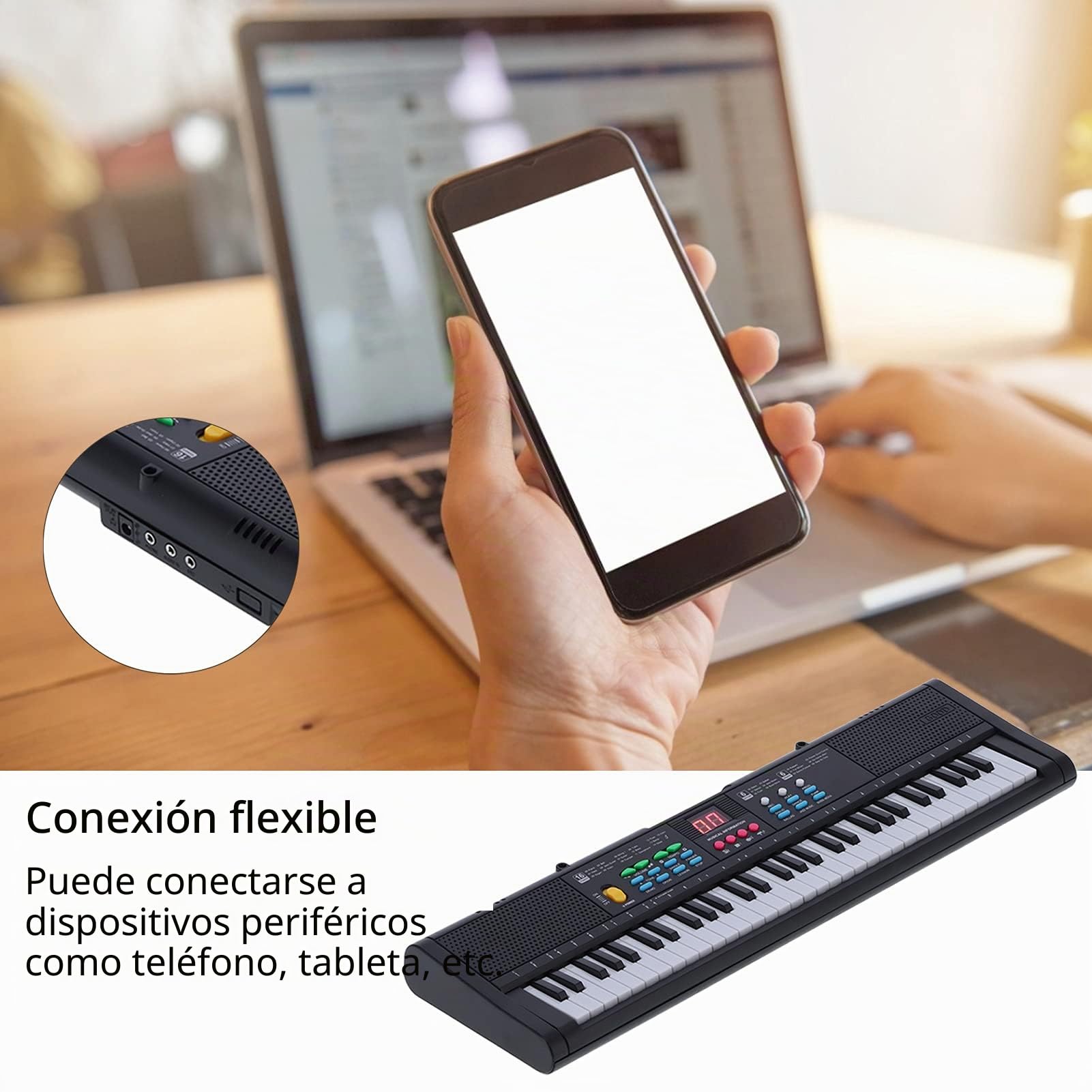 MQ6186 Teclado Piano Portátil 61 Teclas Piano de Música Digital Electrónico Multifuncional con Micrófono con Teclas de Tamaño Completo para Niños Principiantes