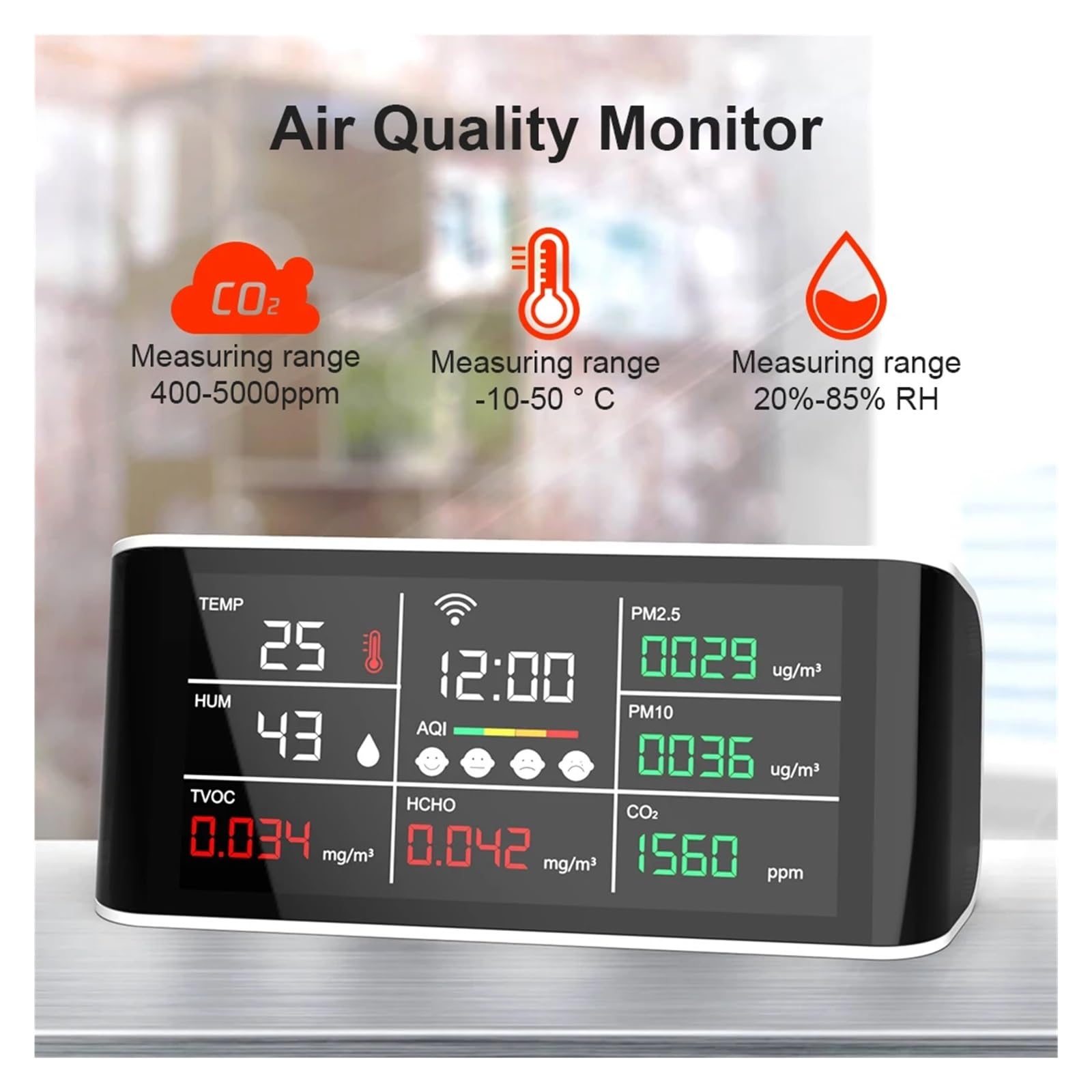 Detektor jakości CO2 PM2.5/10/HCHO Czujnik gazu Tester temperatury Wilgotność 2 w 1, Połączenie Wi-Fi Tuya