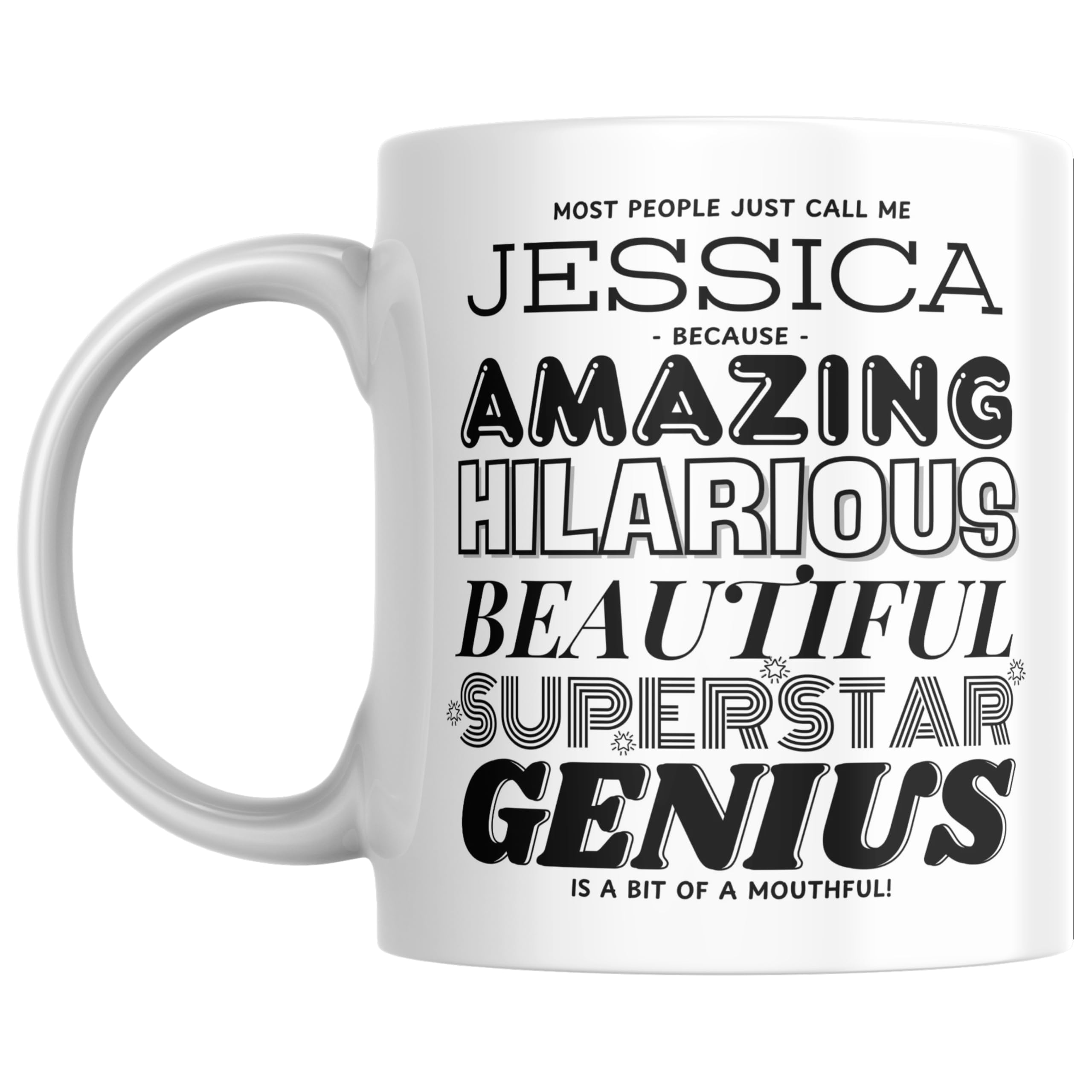 Designs of note! Jessica Personalised Ceramic Mug | “Most People Just Call Me Jessica” Funny Novelty Name Mug for Her | Light-Hearted Gift for Women or Girls (Black) — image 1