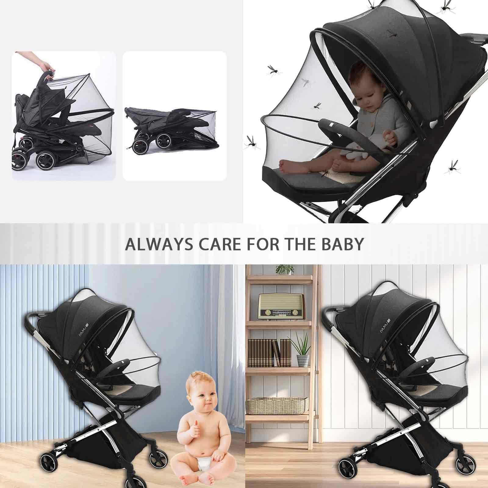 Mosquitera Carrito Bebe Universal,Respirable Red Antimosquitos Bebe con Cremallera,3D PVC Support Red Antiinsectos Malla Encriptada para Capazo,Silla de Paseo,Cuna de Viaje(Negro)