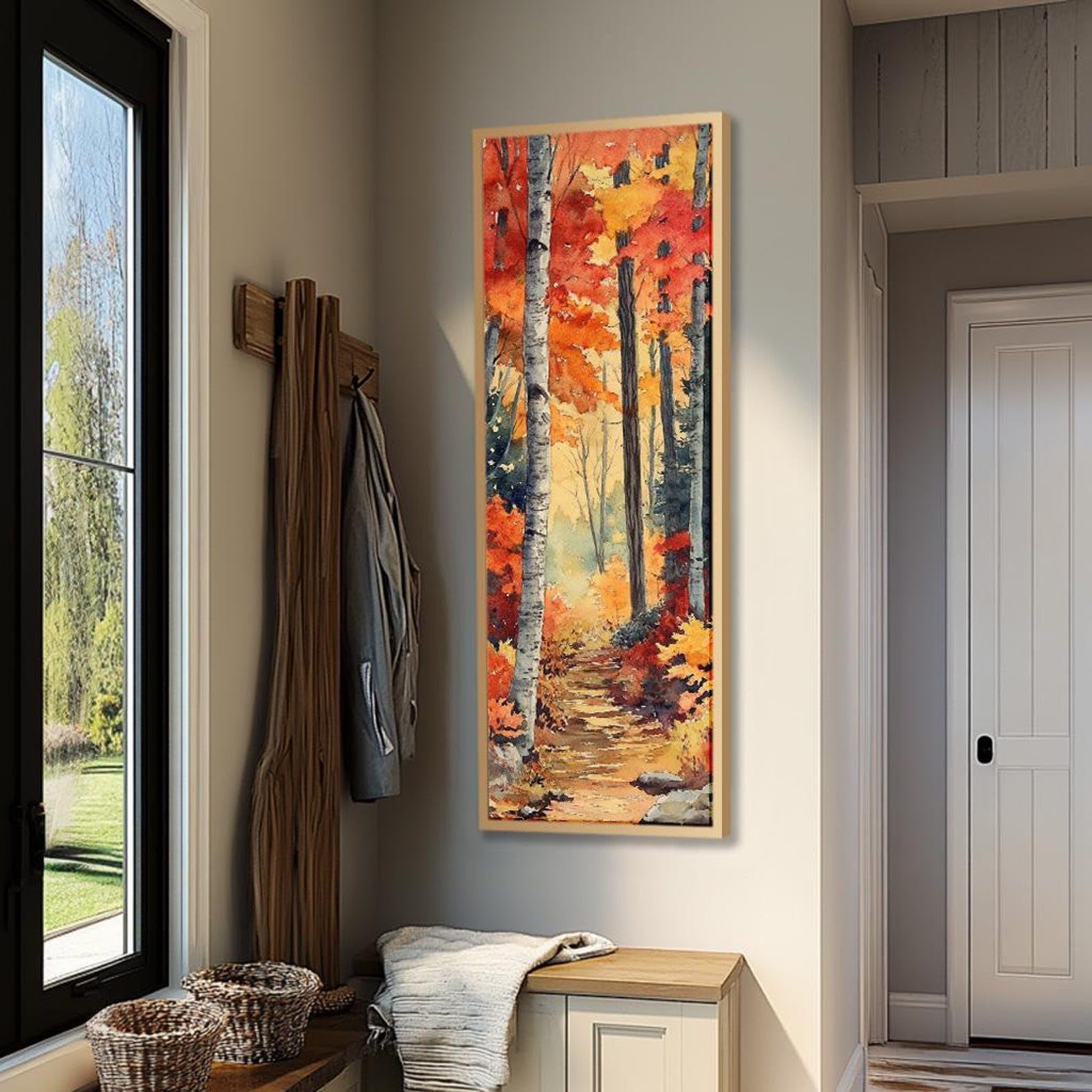 Xbtykpb Frameless Long Narrow Wall Art, Tall And Thin Canvas Wall Art, Tree Leaves, Nature Wall Art, Vertical Wall Art, Fall Tree Wall Art(45X135cm/Frameless)