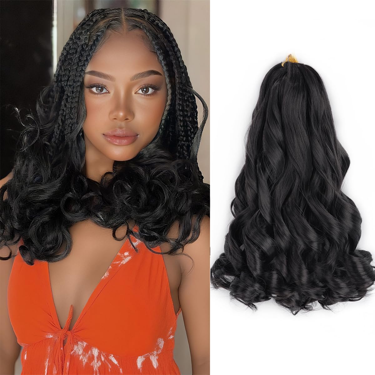 French Curl Braiding Hair 14 Inch Loose Wavy 8 Packs Black Crochet Hair Curly Braiding Hair Pre Stretched Braiding Hair Extensions (1B#, 14Inch (Pack of 8))