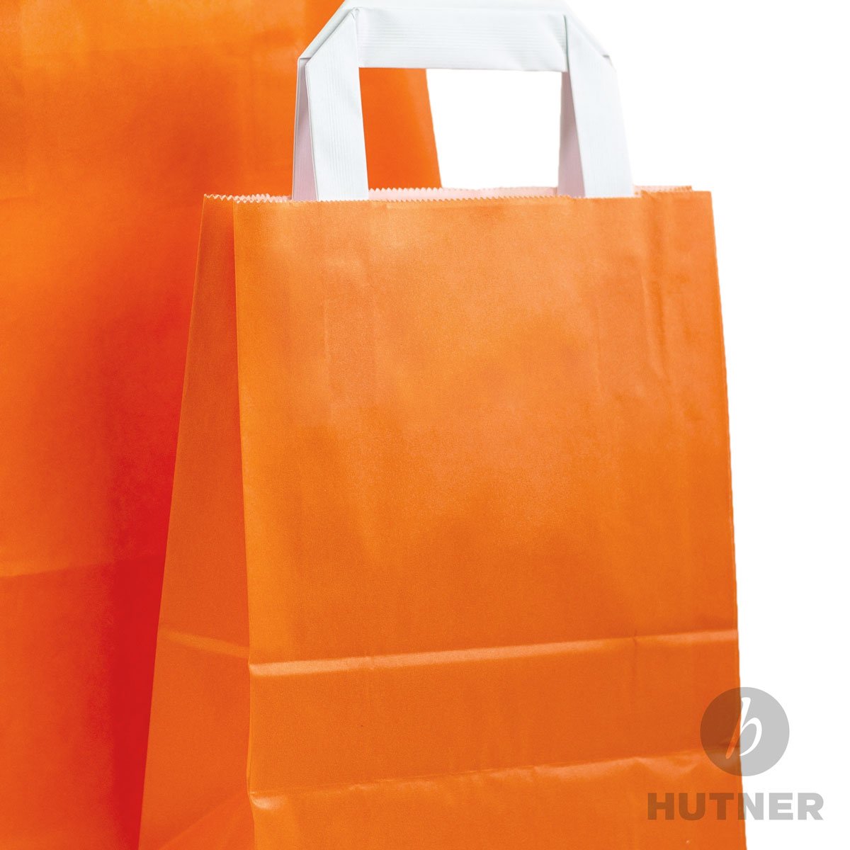 Papiertüten orange mit Flach-Henkel I 100 Stk. 18+08x22cm I Papiertragetasche für Einzelhandel, Weihnachten, Mitbringsel, TO-GO I Geschenktüten aus Kraftpapier I HUTNER