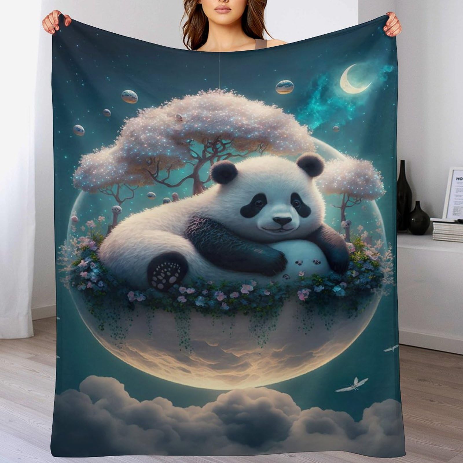 Couverture polaire panda pour des soirées cocooning douillettes sur le canapé 150x200