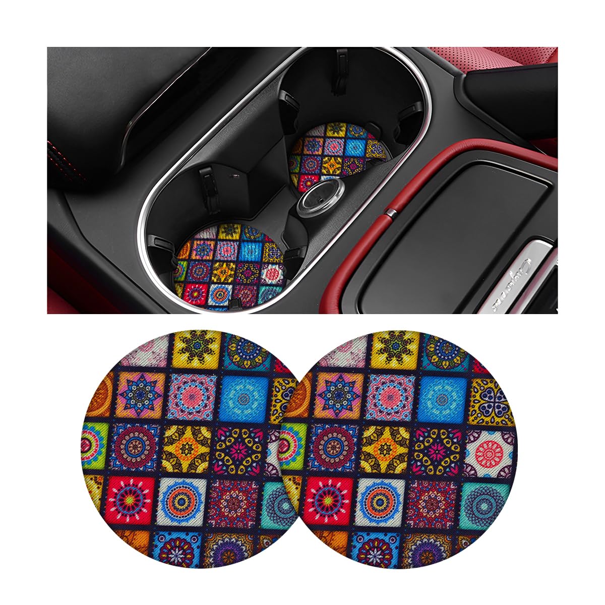 AUCELI2 Pack Car Coasters, Universal Vehicle Cup Holder Insert Coasters, 2.75 Inch Anti-Slip Shockproof Rubber Drink Mug Cup Mat Pad, Cute Car Accessories Interior Ornaments for Women Men