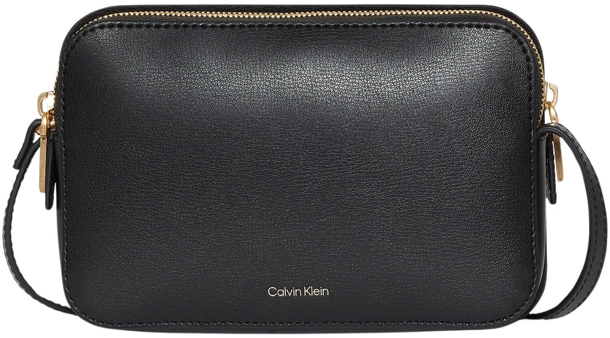 Calvin Klein Women's FOIL LOGO ELONGATED CAMERA BAG LV04F3276G Crossover, Black (Black/Toasted Coconut), One Size