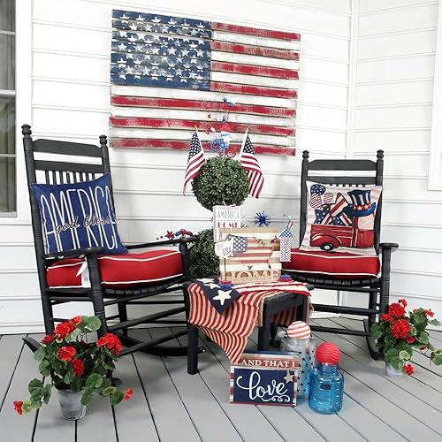 Miniatura 6 de Fundas de almohada del 4 de julio de 18 x 18 pulgadas, fundas de almohada de independencia, Día de los Caídos de Estados Unidos, rayas patrióticas,