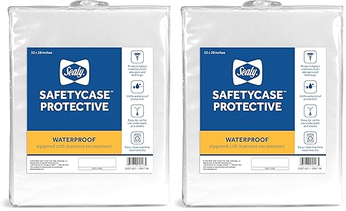 Miniatura 9 de Sealy SafetyCase - Protector de colchón impermeable con cremallera para niños pequeños y cunas 52 x 28 pulgadas color blanco