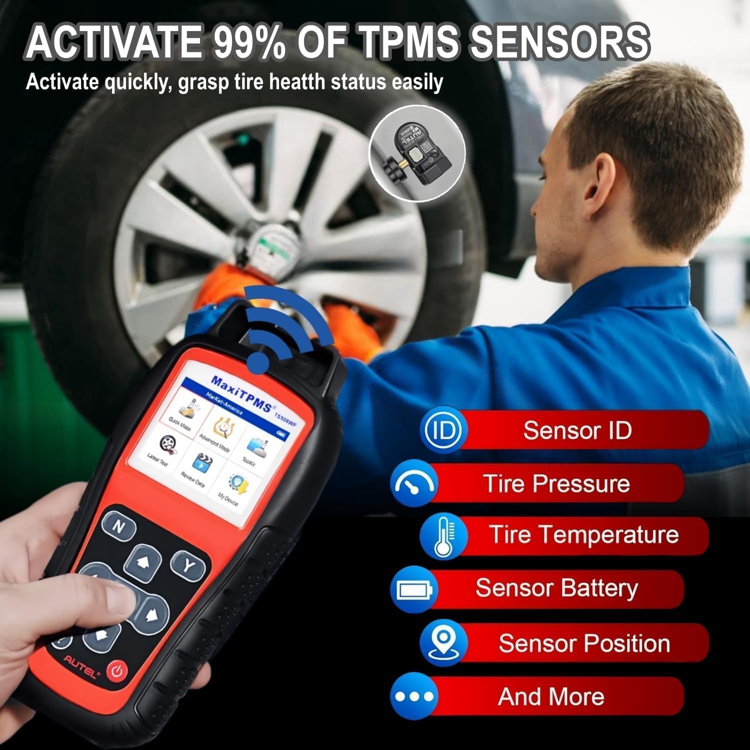 Autel MaxiTPMS TS508WF TPMS Relearn Tool, Upgrade of TS508 / TS408 TPMS Tool, Activate/Relearn All Sensors, Program Autel Sensors, TPMS Reset/Diagnosis, Read/Clear TPMS Code, Free Lifetime Update