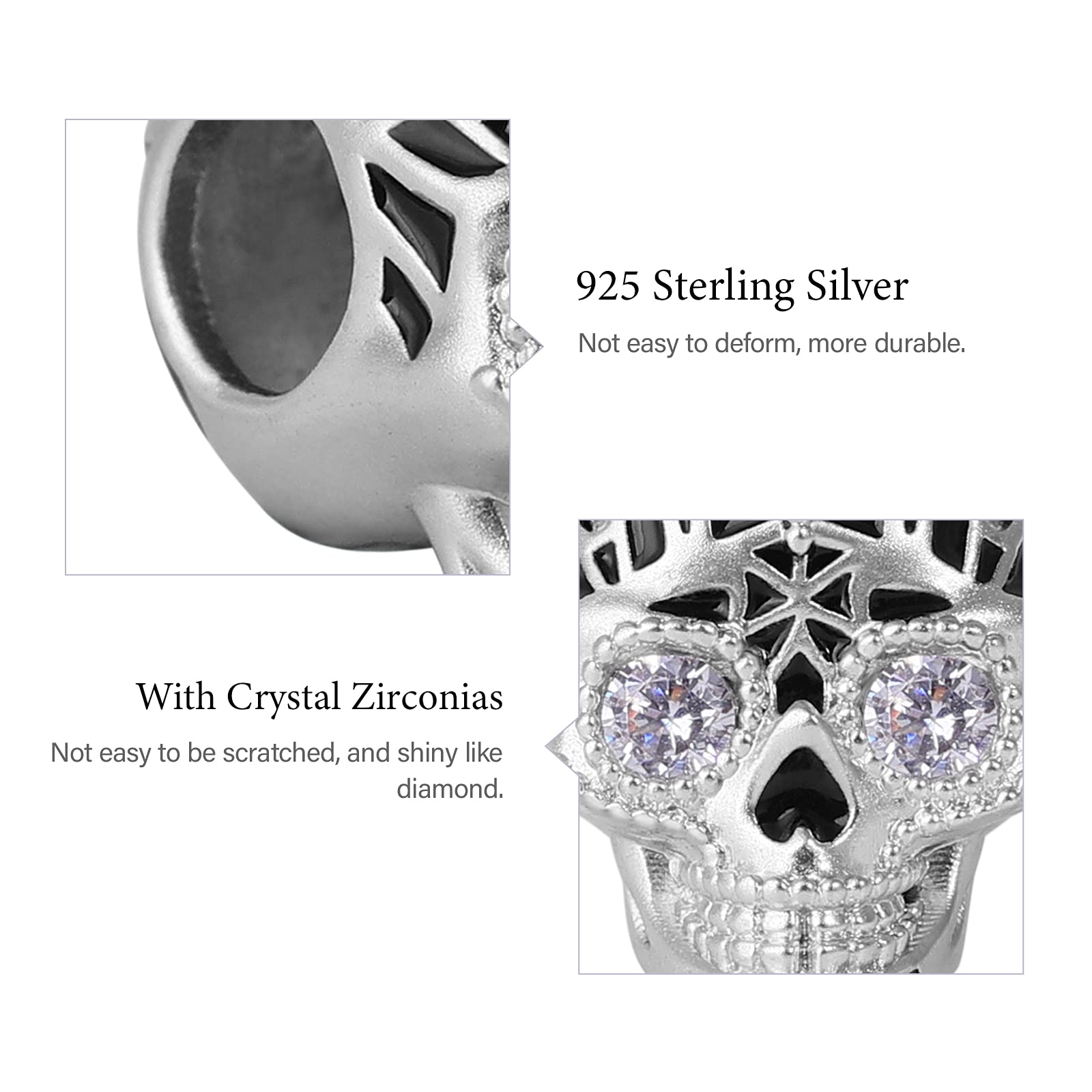 GNOCE Punk Skull Charms Beads 925 Sterling Silver Charm Bead Con Cubic Zirconia Stone Adatto a Tutti i Bracciali/Collana Regalo Fatto a Mano Per Amico