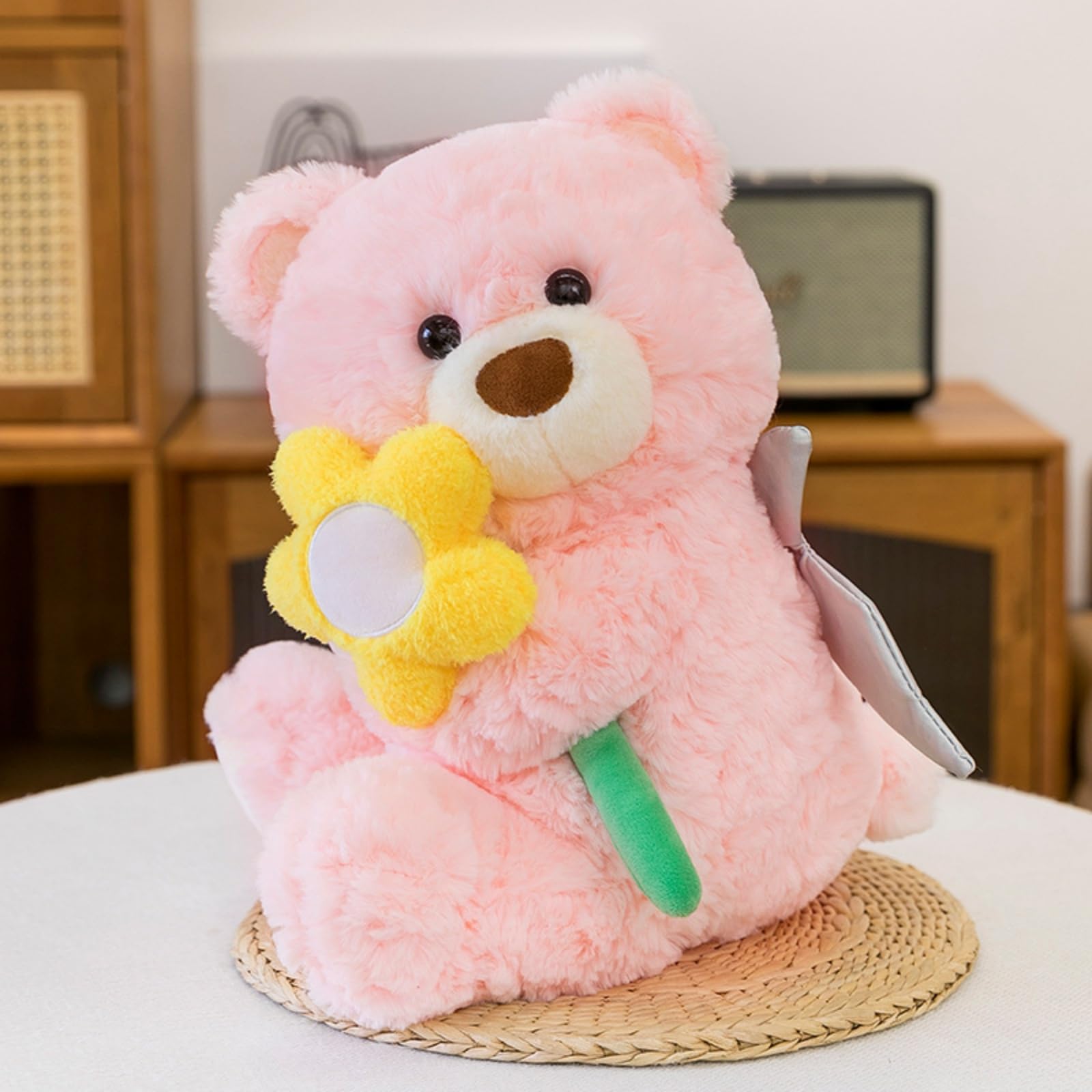 Niedliches Teddybär Plüschtier mit Blume und Flügeln, Kuscheltier Bär, WeichesTeddybären Stofftier Geschenk für Kinder & Erwachsene (60cm,mi)