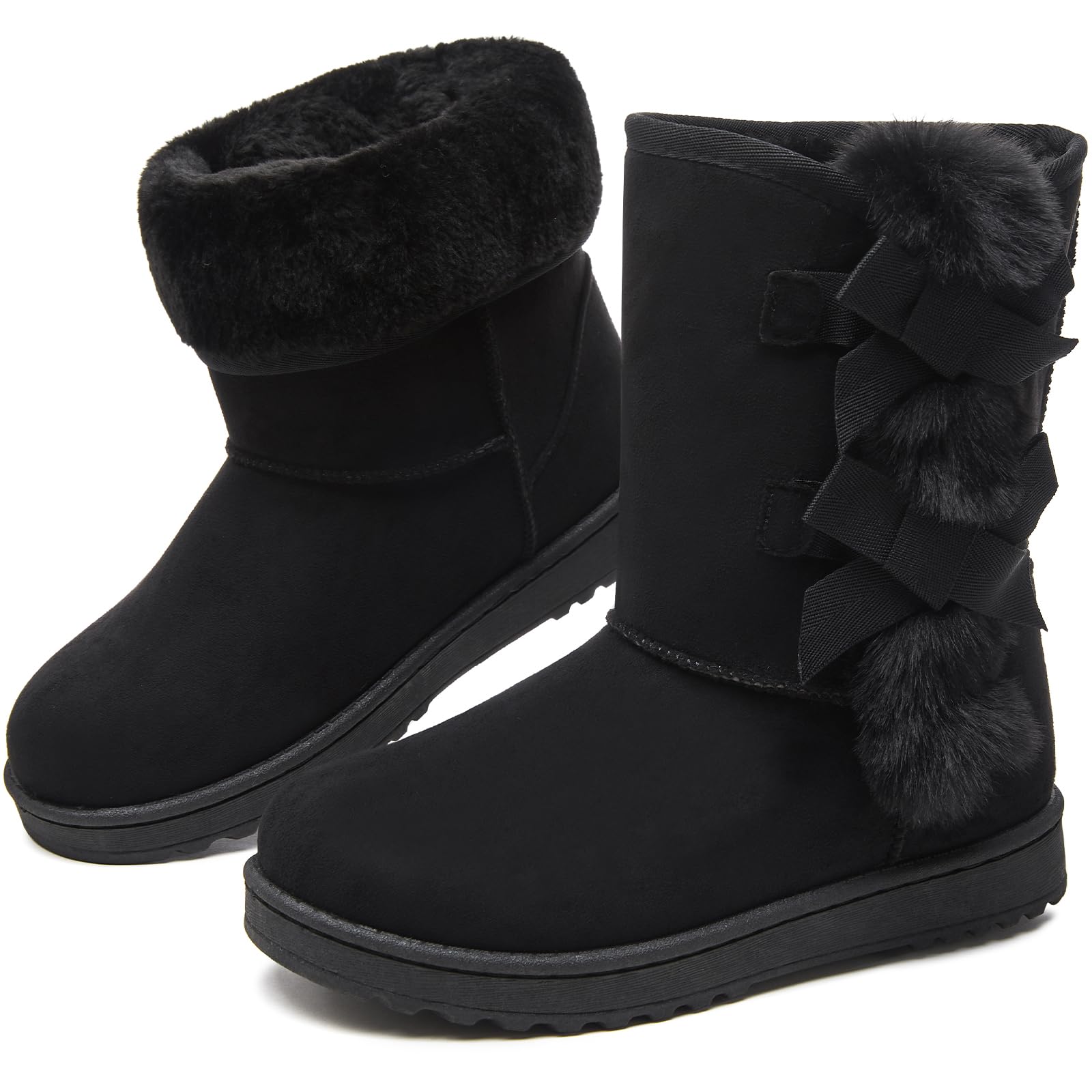 Eydram Women Winter Boots Fur Lined Fashion Mid Calf Boots for Women Warm Fuzzy Boots Comfortable Black Womens