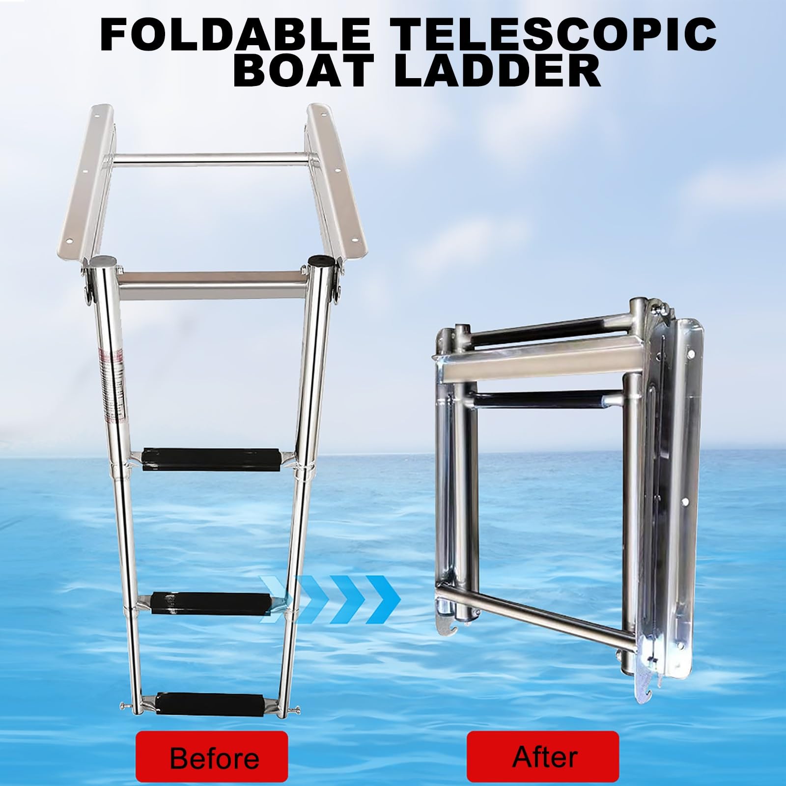 Scaletta per Barca a 3 Gradini, Scaletta per Immersione Pieghevole in Acciaio Inossidabile 316, Scaletta per Dock Telescopica per Barche Marine, Pontone, Yacht