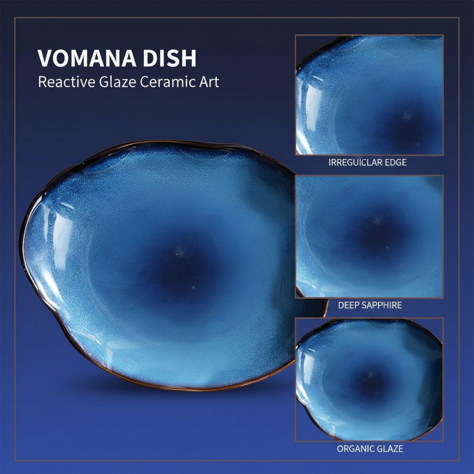 Keramik-Dekoschale, blaue unregelmäßige Salat- und Pastaschale mit einzigartiger Ofenglasur, tiefe Schale 16,6 oz, besondere Form als Tischdekoration für Zuhause, Küche und Restaurant
