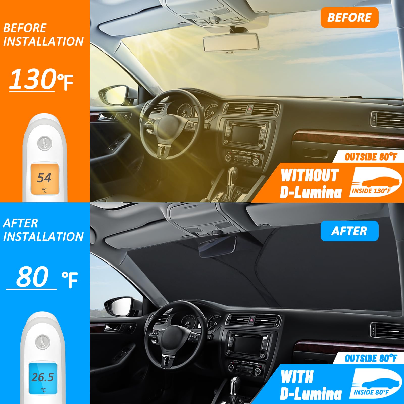 D-Lumina Pare-Brise Pare-Soleil pour Peugeot 308 (2008–2015) Accessoires, Protecteur de Protection de Pare Soleil Voiture Contre Les Rayons UV, Pliable et Portable