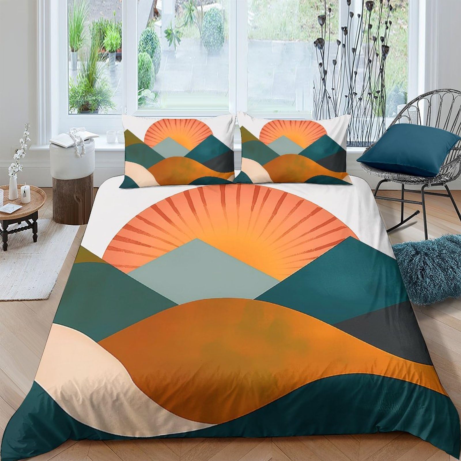 Ctjqhvkz Style-6 3D Printed Abstract Sunset Fitted Sheet Microfiber Soft Breathable Mountain Mattress Cover Bedroom Decor Single（135X200cm）