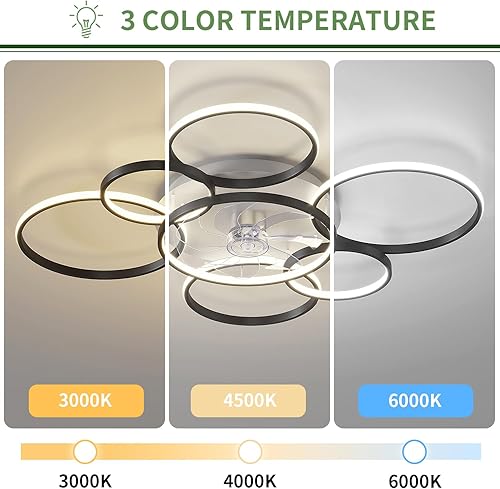 Miniatura 3 de Ventilador de techo moderno de 41 pulgadas con luces, ventilador de techo de montaje empotrado con luz tricolor de viento de 6 velocidades,