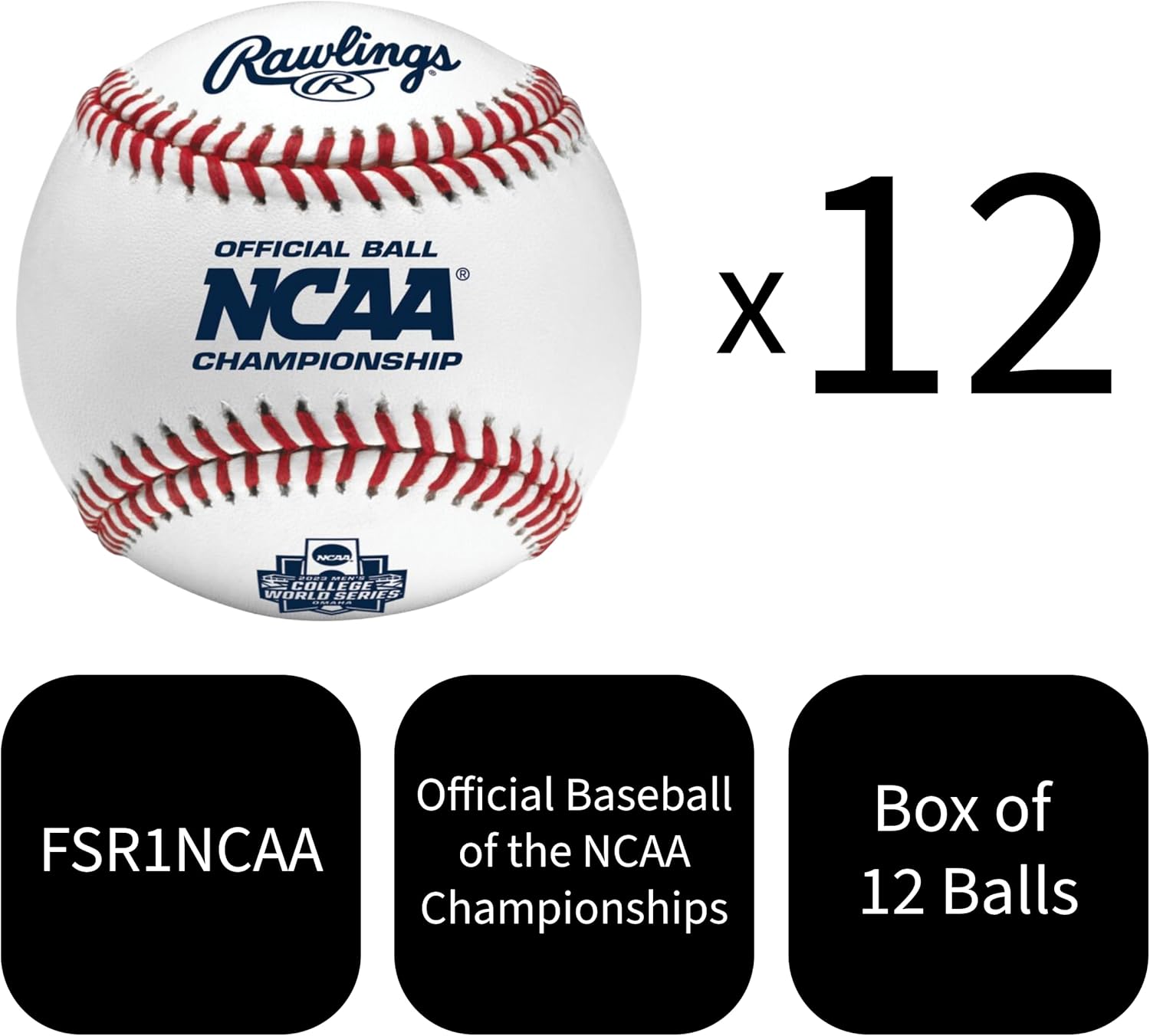 Rawlings | FLAT SEAM NCAA Collegiate League Baseballs | FSR1NCAA | 12 Count
