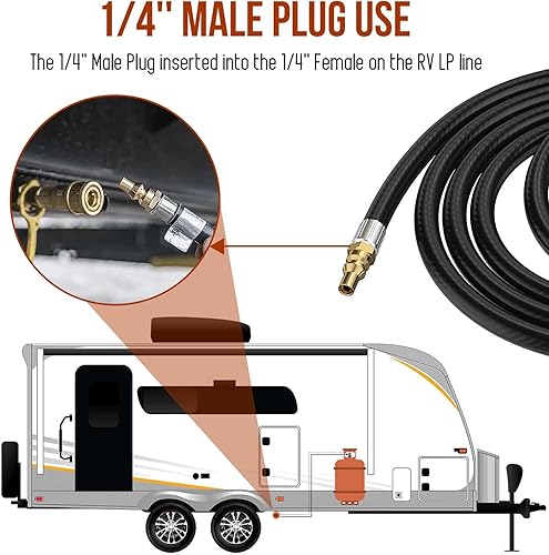 Miniatura 3 de Manguera de propano de conexión rápida de 12 pies para caravana de 14 pulgadas, tuerca de 38 hembra para Camp Chef Explorer, cuenco de fuego, estufa