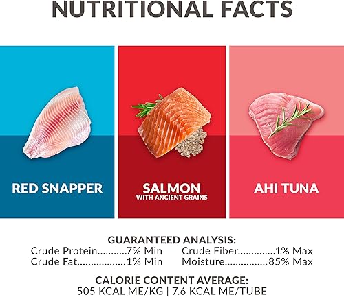 Miniatura 6 de Lickable Cat Treats - Paquete variado de peces exóticos, tubos de 12 ct, atún Ahi, salmón rosa salvaje, pargo rojo, puré de bisque