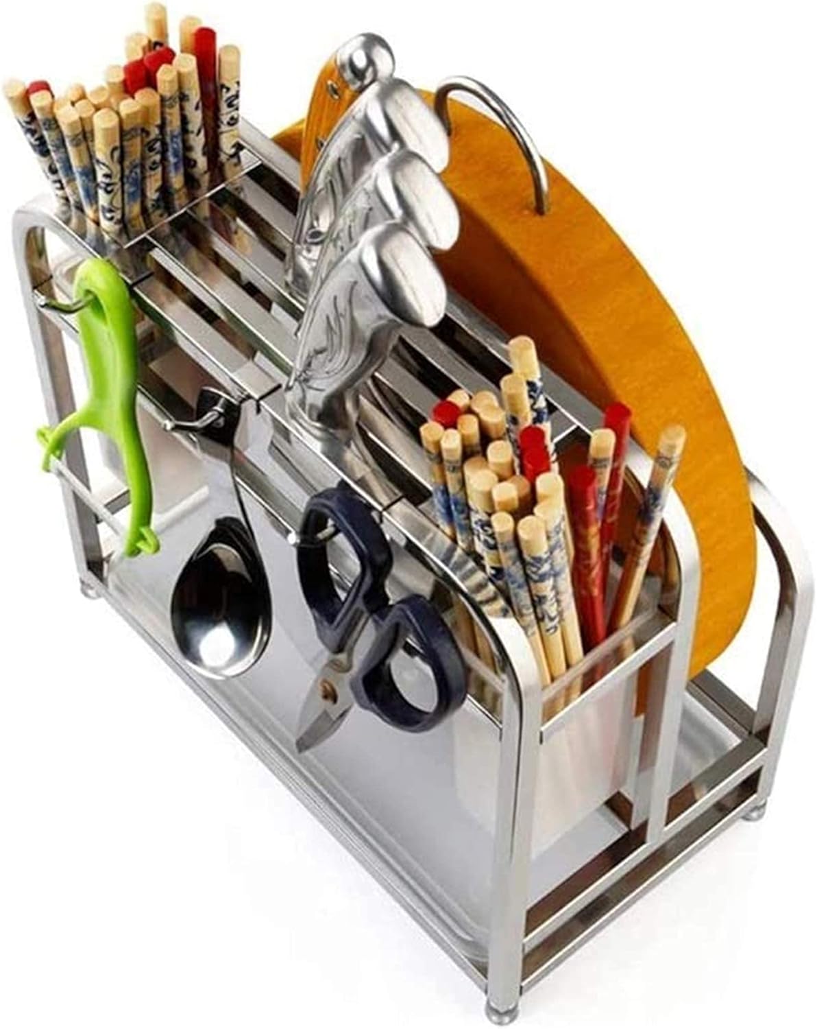 Stainless Steel Pot Lid Drain Rack Multi-Function Kitchen Warp Knife Rack Storage Rack Cutting Board Rack Counter Organizer