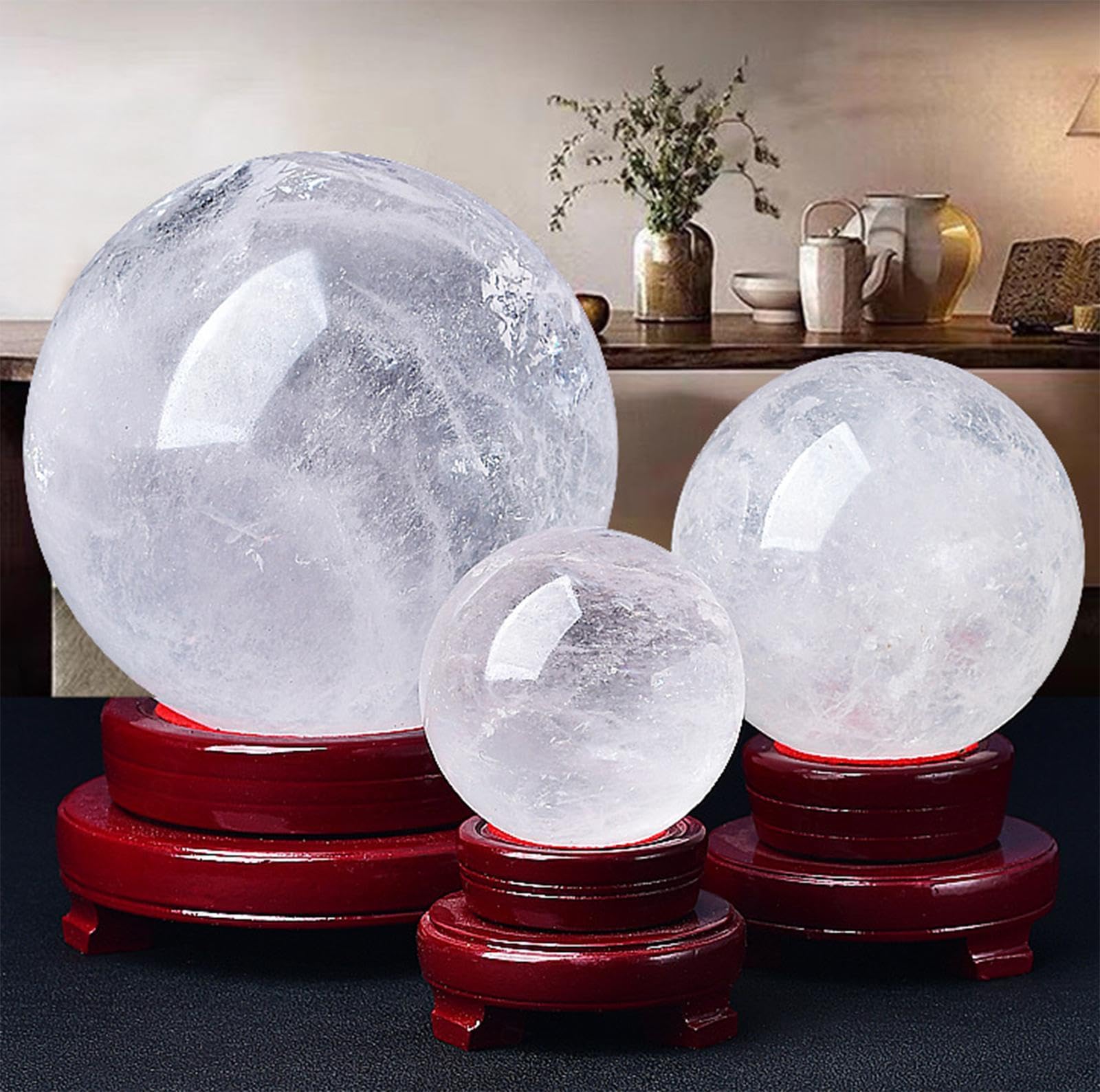 Bola de Cristal Natural Bola de Piedra Preciosa de Cuarzo Transparente Blanco con Soporte Bola Curativa Decoración del Hogar Amor Próspero Invitar Riqueza Deseando Energía Reiki,90mm